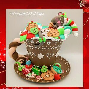 Christmas Hot Cocoa Mug with Sleepy Mouse and Cookies, Whimsical Holiday Decor